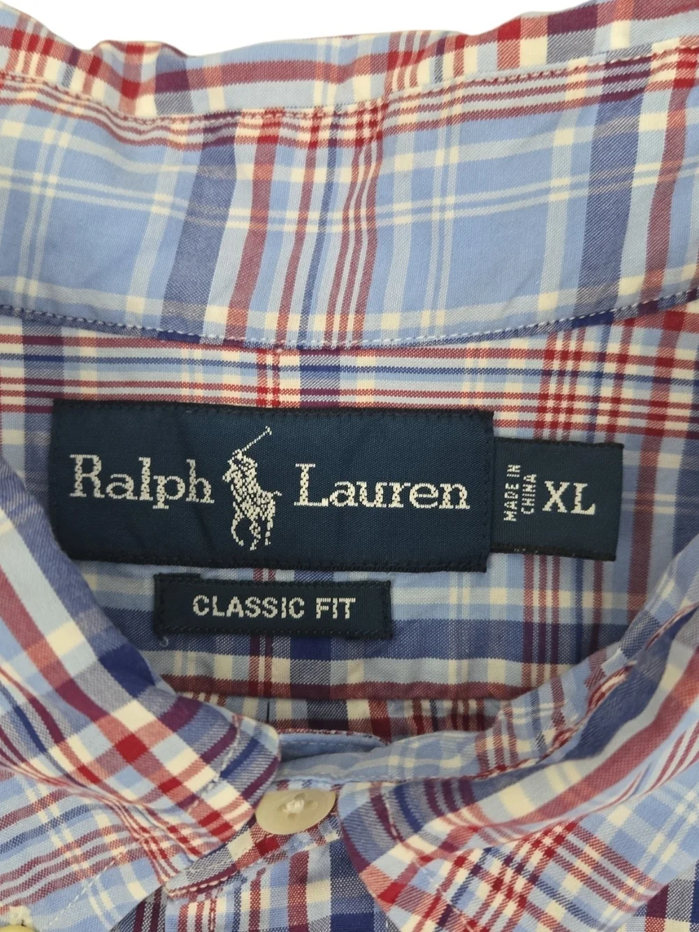 Polo Ralph Lauren Shirt Mens XL Classis Fit Blue Red Plaid Short Sleeve Cotton